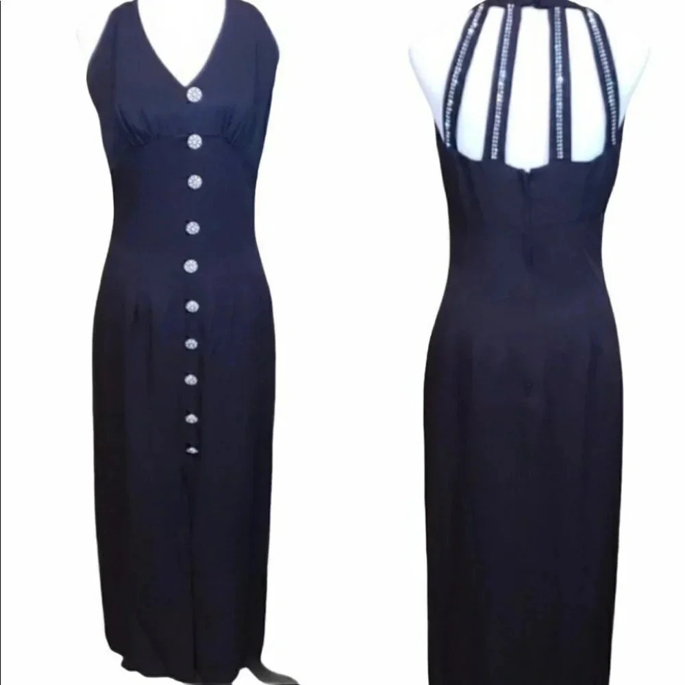 Vintage Cachet by Bari Protas 9/10 black formal dress with rhinestones back